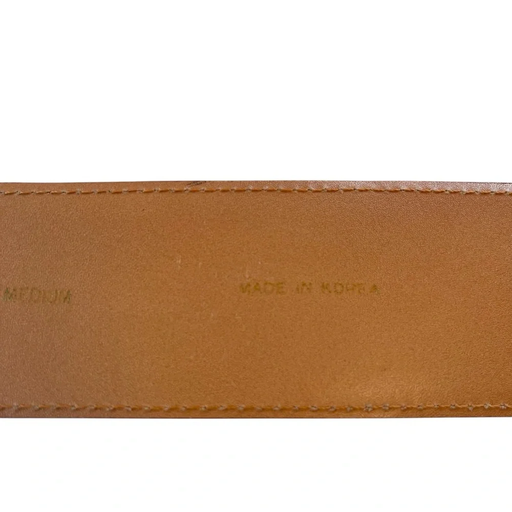 Wide Leather Belt Vintage Brown Croc Embossed Oversized Square Buckle Size S/M